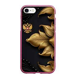 Чехол iPhone 7/8 матовый Золотой герб России, цвет: 3D-малиновый
