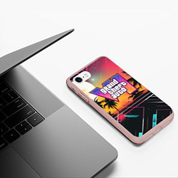 Чехол iPhone 7/8 матовый GTA 6 night logo, цвет: 3D-светло-розовый — фото 2