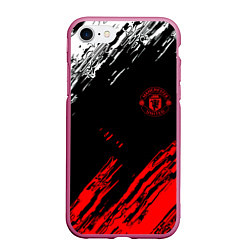 Чехол iPhone 7/8 матовый ФК Манчестер Юнайтед спортивные краски, цвет: 3D-малиновый