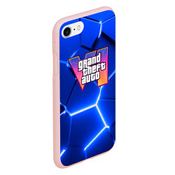 Чехол iPhone 7/8 матовый GTA 6 лого на фоне разлома синих плит, цвет: 3D-светло-розовый — фото 2
