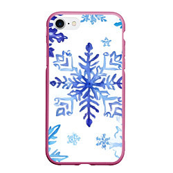 Чехол iPhone 7/8 матовый Снежинки падают, цвет: 3D-малиновый