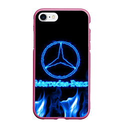 Чехол iPhone 7/8 матовый Mercedes-benz blue neon, цвет: 3D-малиновый