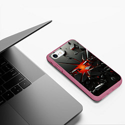 Чехол iPhone 7/8 матовый Взрыв и черные камни, цвет: 3D-малиновый — фото 2