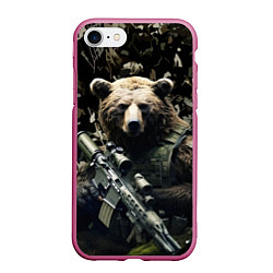 Чехол iPhone 7/8 матовый Медведь солдат с винтовкой, цвет: 3D-малиновый