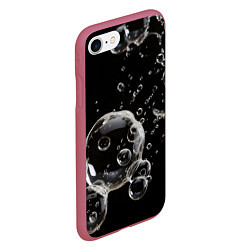 Чехол iPhone 7/8 матовый Пузыри на черном, цвет: 3D-малиновый — фото 2