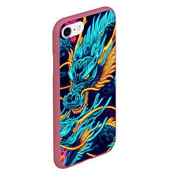 Чехол iPhone 7/8 матовый Два неоновых дракона - ирезуми, цвет: 3D-малиновый — фото 2