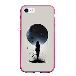 Чехол iPhone 7/8 матовый Силуэт девушки на фоне космоса, цвет: 3D-малиновый