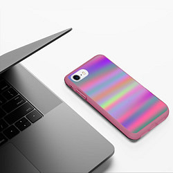 Чехол iPhone 7/8 матовый Голографические неоновые полосы, цвет: 3D-малиновый — фото 2