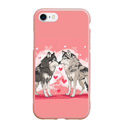 Чехол iPhone 7/8 матовый Влюбленные волки 14 февраля, цвет: 3D-светло-розовый