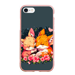 Чехол iPhone 7/8 матовый Милые лисички в цветах, цвет: 3D-светло-розовый