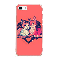 Чехол iPhone 7/8 матовый Влюбленные коты в виде сердца, цвет: 3D-светло-розовый