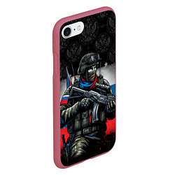 Чехол iPhone 7/8 матовый Русский солдат, цвет: 3D-малиновый — фото 2