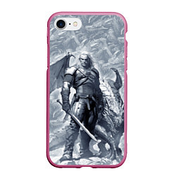 Чехол iPhone 7/8 матовый The Witcher and dragon - hand drawn style, цвет: 3D-малиновый