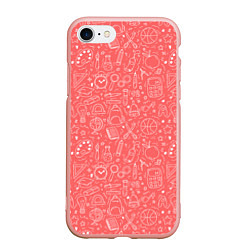 Чехол iPhone 7/8 матовый Школьный розовый паттерн, цвет: 3D-светло-розовый