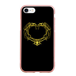 Чехол iPhone 7/8 матовый Сердце желтыми энергетическими линиями на черном, цвет: 3D-светло-розовый