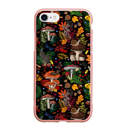 Чехол iPhone 7/8 матовый Фон с лесными грибами, цвет: 3D-светло-розовый