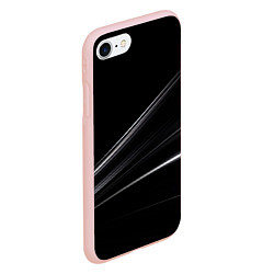 Чехол iPhone 7/8 матовый Белые полосы на черной абстракции, цвет: 3D-светло-розовый — фото 2
