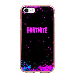 Чехол iPhone 7/8 матовый Fortnite неоновые брызги красок, цвет: 3D-светло-розовый