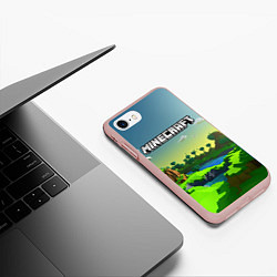 Чехол iPhone 7/8 матовый Minecraft logo зеленый летний мир, цвет: 3D-светло-розовый — фото 2