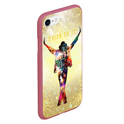Чехол iPhone 7/8 матовый Michael Jackson THIS IS IT - с салютами на золотом, цвет: 3D-малиновый — фото 2
