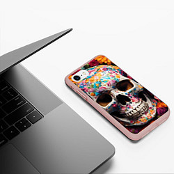 Чехол iPhone 7/8 матовый Яркие цветы и череп, цвет: 3D-светло-розовый — фото 2
