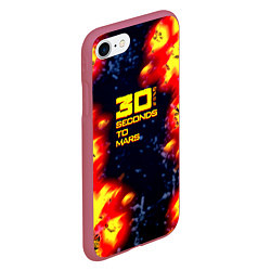 Чехол iPhone 7/8 матовый Thirty Seconds to Mars огненное лого, цвет: 3D-малиновый — фото 2