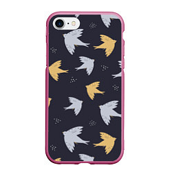 Чехол iPhone 7/8 матовый Узор с птицами, цвет: 3D-малиновый
