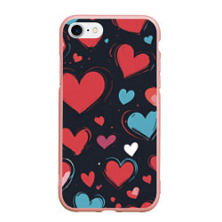 Чехол iPhone 7/8 матовый Сердечный паттерн, цвет: 3D-светло-розовый