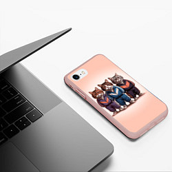 Чехол iPhone 7/8 матовый Три полосатых кота в спортивных костюмах пацана, цвет: 3D-светло-розовый — фото 2