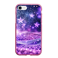 Чехол iPhone 7/8 матовый Абстрактные звезды в фиолетовых искрах, цвет: 3D-малиновый