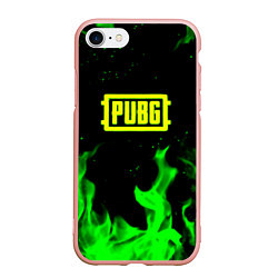 Чехол iPhone 7/8 матовый PUBG кислотное лого огненный стиль, цвет: 3D-светло-розовый