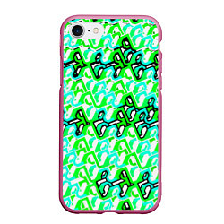 Чехол iPhone 7/8 матовый Зелёный узор и бело-чёрная обводка, цвет: 3D-малиновый