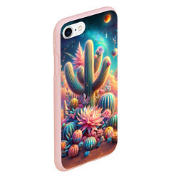 Чехол iPhone 7/8 матовый Кактусы цветущие под космическим небом, цвет: 3D-светло-розовый — фото 2