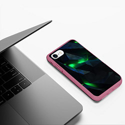 Чехол iPhone 7/8 матовый Объемная геометрическая зеленая неоновая абстракци, цвет: 3D-малиновый — фото 2
