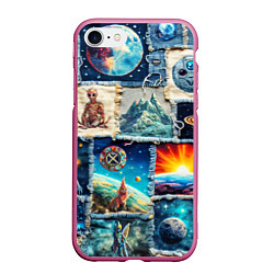 Чехол iPhone 7/8 матовый Разнообразие миров - пэчворк, цвет: 3D-малиновый