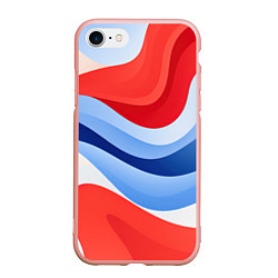 Чехол iPhone 7/8 матовый Волнистые полосы красные белые синие, цвет: 3D-светло-розовый