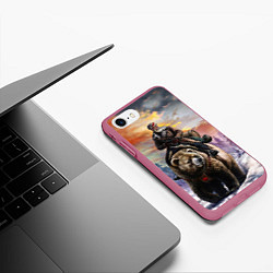 Чехол iPhone 7/8 матовый Красноармеец на медведе, цвет: 3D-малиновый — фото 2