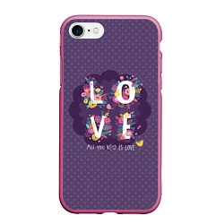Чехол iPhone 7/8 матовый Love, цвет: 3D-малиновый