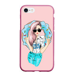 Чехол iPhone 7/8 матовый Моя любовь - пончики, цвет: 3D-малиновый