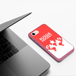 Чехол iPhone 7/8 матовый Russia Hockey, цвет: 3D-малиновый — фото 2