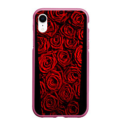 Чехол iPhone XR матовый Унисекс / Красные розы, цвет: 3D-малиновый