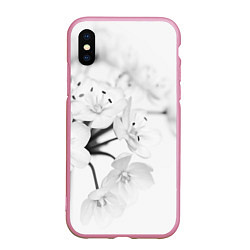 Чехол iPhone XS Max матовый Белая сакура, цвет: 3D-розовый
