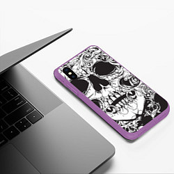 Чехол iPhone XS Max матовый Потрескавшийся череп в узорах, цвет: 3D-фиолетовый — фото 2