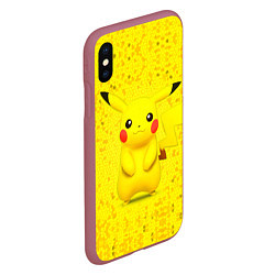 Чехол iPhone XS Max матовый Pikachu, цвет: 3D-малиновый — фото 2