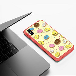 Чехол iPhone XS Max матовый Сладкие пончики, цвет: 3D-красный — фото 2