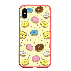 Чехол iPhone XS Max матовый Сладкие пончики, цвет: 3D-красный