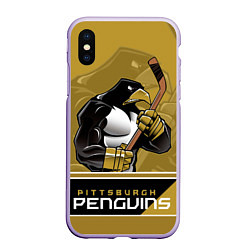 Чехол iPhone XS Max матовый Pittsburgh Penguins, цвет: 3D-светло-сиреневый