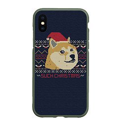 Чехол iPhone XS Max матовый Doge Such Christmas, цвет: 3D-темно-зеленый