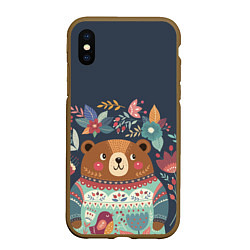 Чехол iPhone XS Max матовый Осенний медведь, цвет: 3D-коричневый