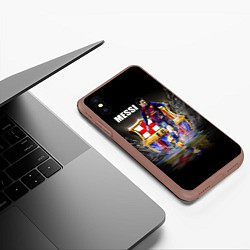 Чехол iPhone XS Max матовый Messi FCB, цвет: 3D-коричневый — фото 2